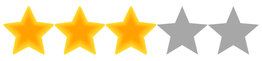 Three yellow stars and two gray stars, representing a three out of five star rating.